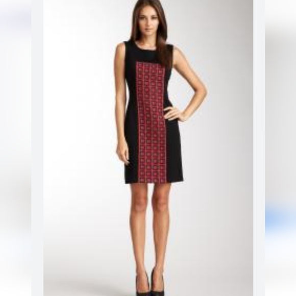 JONES‎ NEW YORK Business Casual Red/Black Geometric Front Bodycon Short Sleeve 4 - Picture 1 of 9